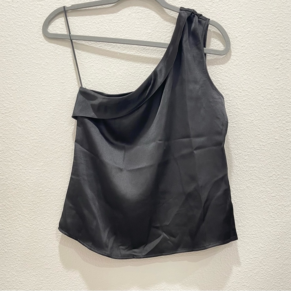 NWT! RACHEL ZOE Black One Shoulder Satin Formal Blouse!